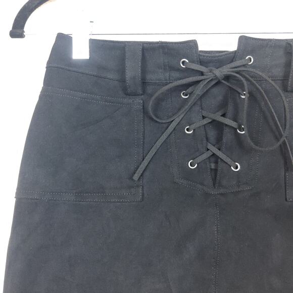 Club Exx Faux Suede Stretch Cut Off Lace Up Mini Skirt XS Rave Gothic Festival - Picture 3 of 10